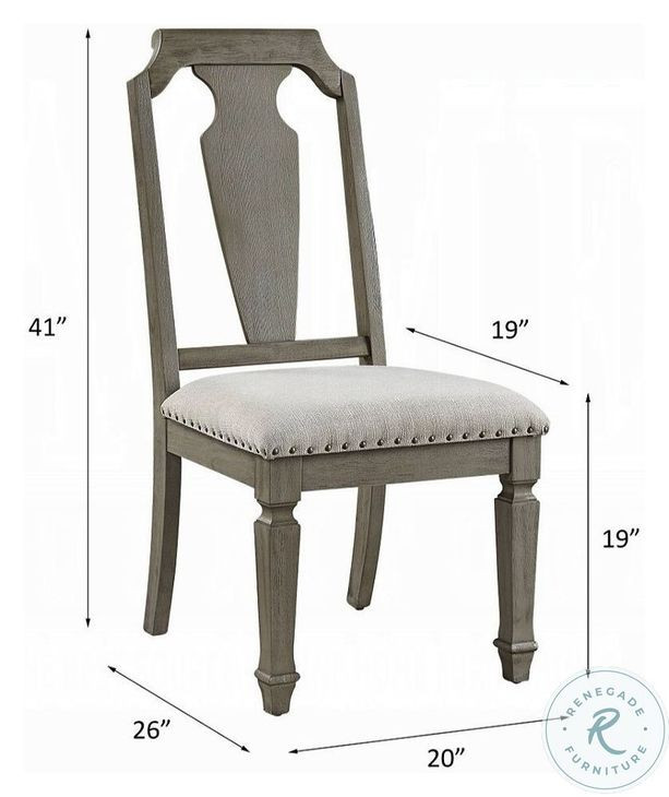 Zumala Beige Linen and Weathered Oak Side Chair with Nailhead Trim Set of 2