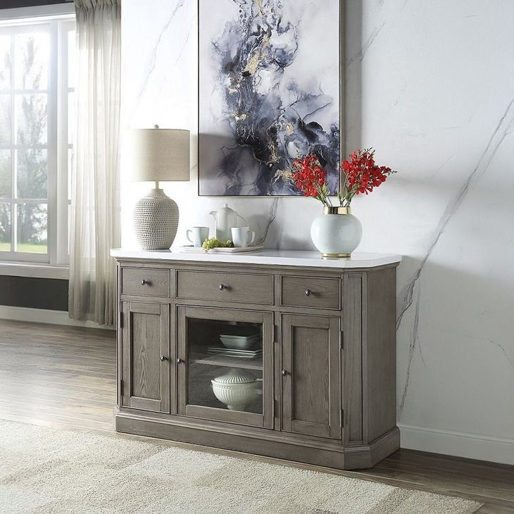 Zumala White and Weathered Oak 3 Door Marble Top Server