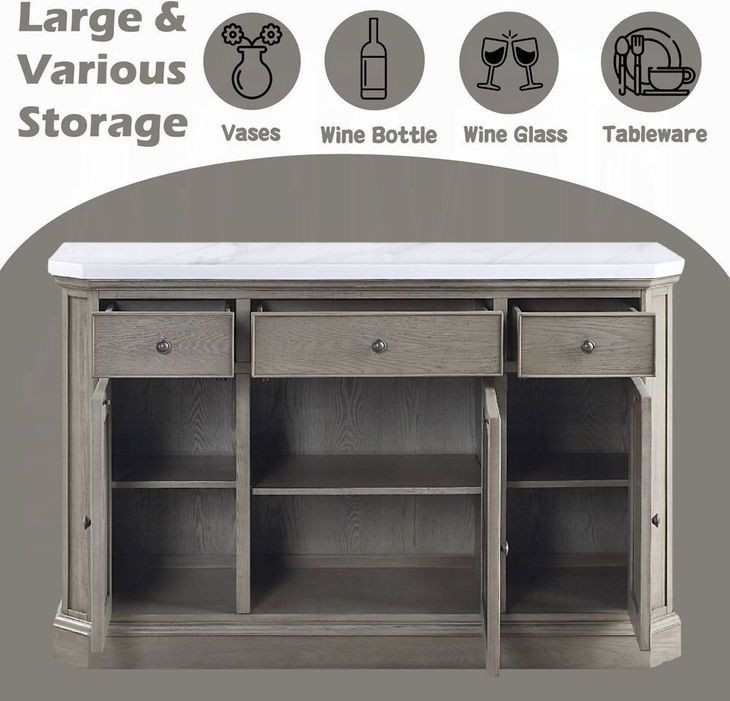 Zumala White and Weathered Oak 3 Door Marble Top Server
