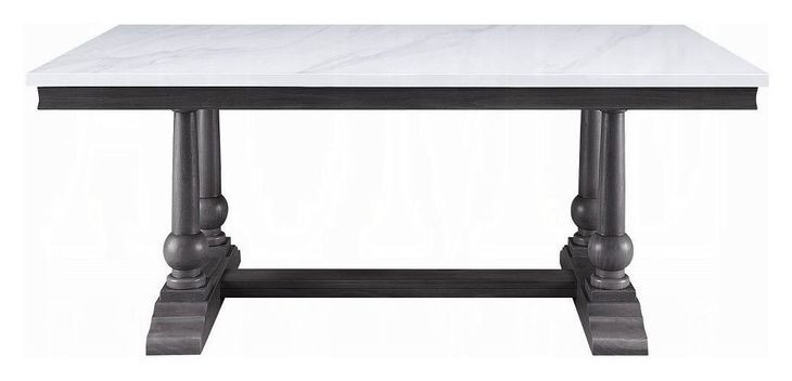 Yabeina White and Gray Oak 71" Rectangular Marble Top Dining Table