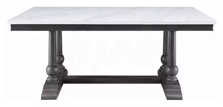 Yabeina White and Gray Oak 71" Rectangular Marble Top Dining Table