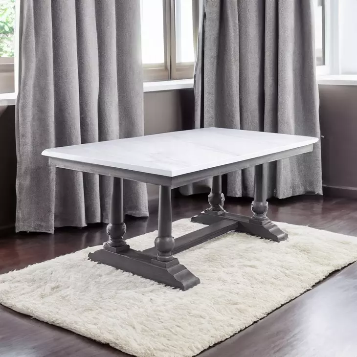 Yabeina White and Gray Oak 71" Rectangular Marble Top Dining Table