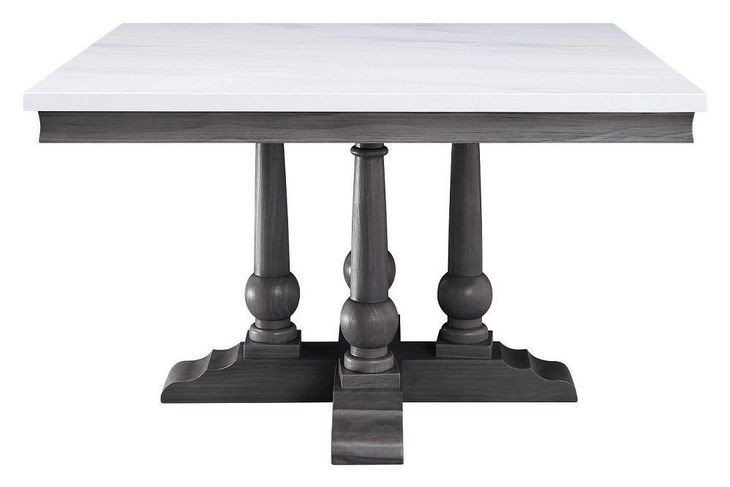 Yabeina White and Gray Oak 48" Square Marble Top Dining Table