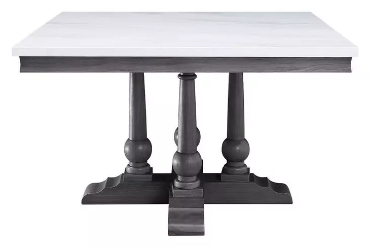 Yabeina White and Gray Oak 48" Square Marble Top Dining Table