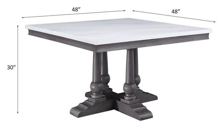 Yabeina White and Gray Oak 48" Square Marble Top Dining Table