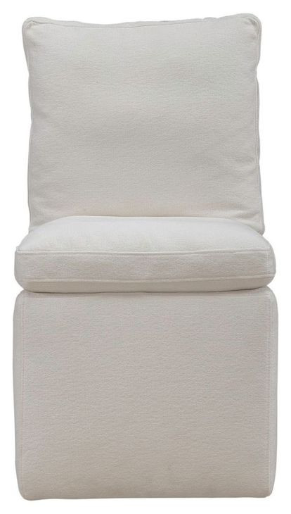 Accent Dining Ivory Upholstered Pillowtop Dining Side Chair with Casters