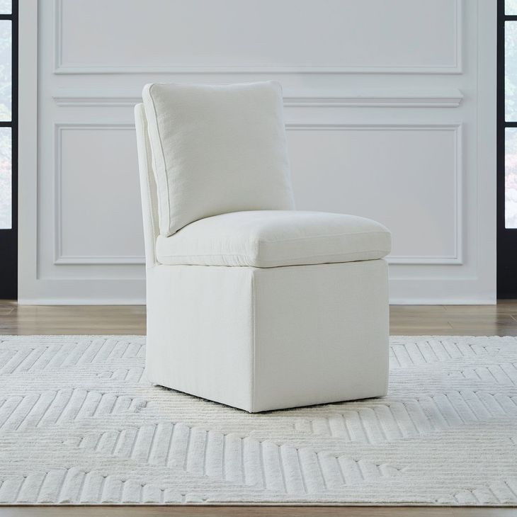 Accent Dining Ivory Upholstered Pillowtop Dining Side Chair with Casters