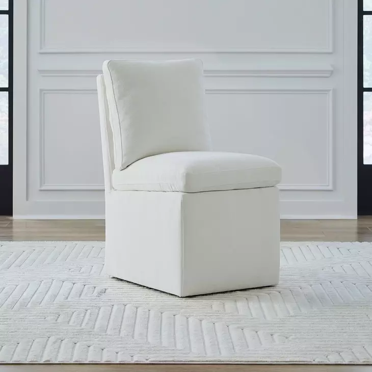 Dining Studio Ivory Upholstered Pillowtop Dining Side Chair with Casters