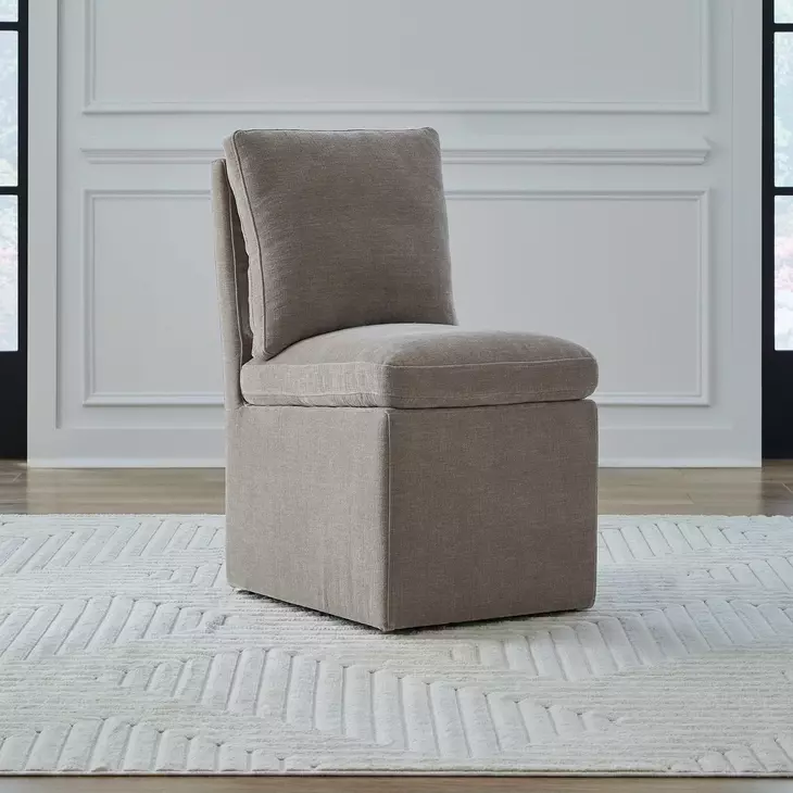 Dining Studio Truffle Upholstered Pillowtop Dining Side Chair with Casters