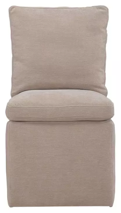 Dining Studio Wicker Upholstered Pillowtop Dining Side Chair with Casters