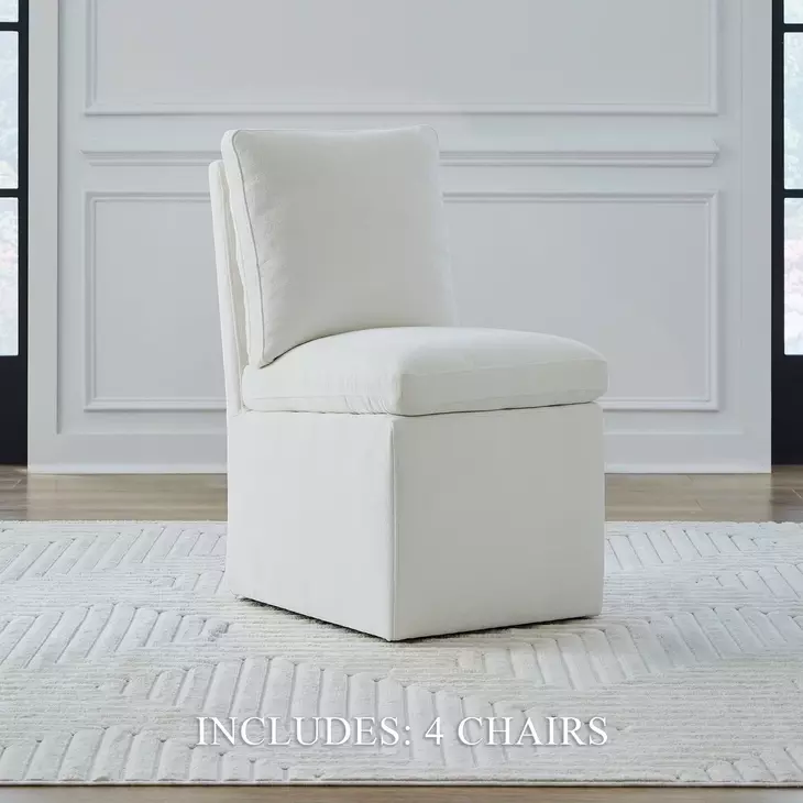 Dining Studio Ivory Upholstered Pillowtop Dining Side Chair with Casters Set of 4
