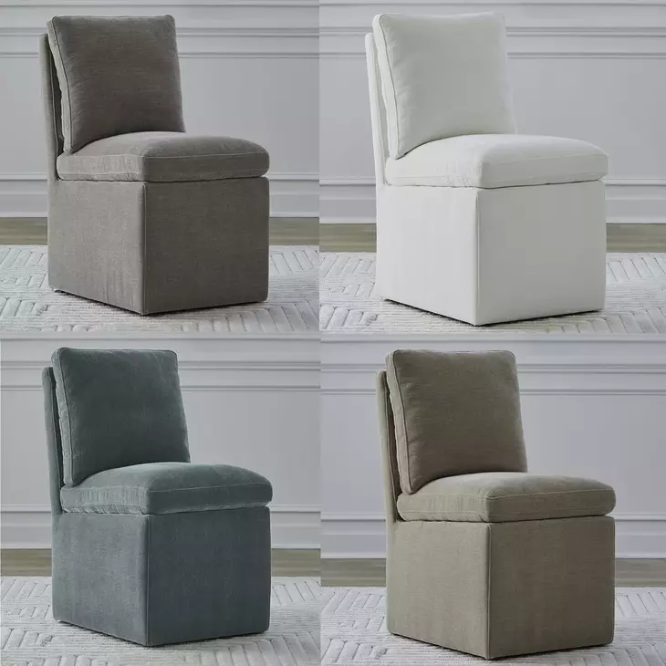 Dining Studio Wicker Upholstered Pillowtop Dining Side Chair with Casters Set of 4