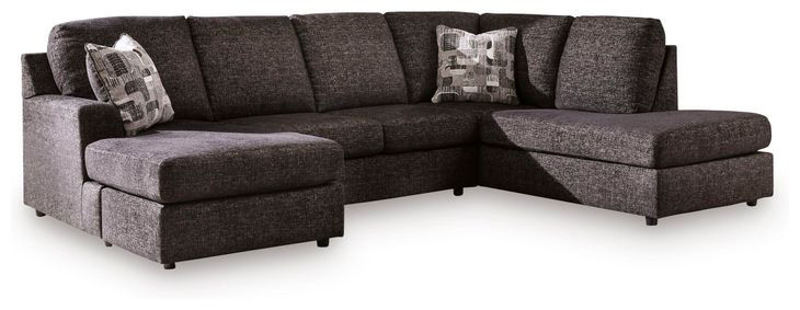 Coralene Onyx Performance Fabric 2 Piece Modular Sectional with RAF Corner Chaise and Pillows