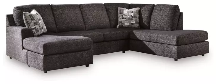Coralene Onyx Performance Fabric 2 Piece Modular Sectional with RAF Corner Chaise and Pillows