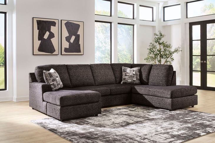 Coralene Onyx Performance Fabric 2 Piece Modular Sectional with RAF Corner Chaise and Pillows