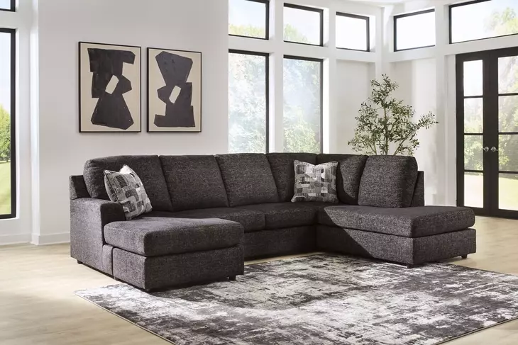 Coralene Onyx Performance Fabric 2 Piece Modular Sectional with RAF Corner Chaise and Pillows