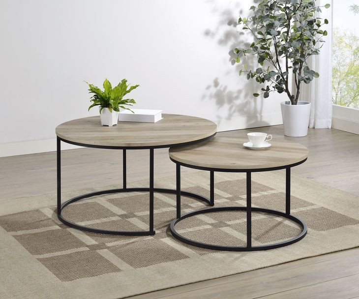Lainey Distressed Pine Round Nesting Occassional Table Set