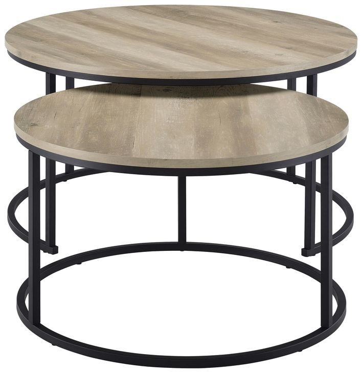 Lainey Distressed Pine Round Nesting Cocktail Table