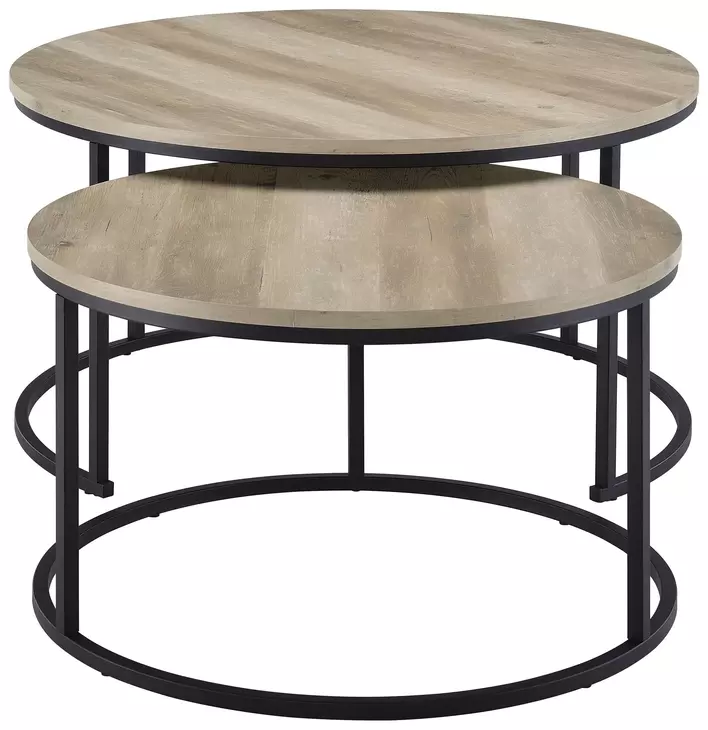 Lainey Distressed Pine Round Nesting Coffee Table Set of 2