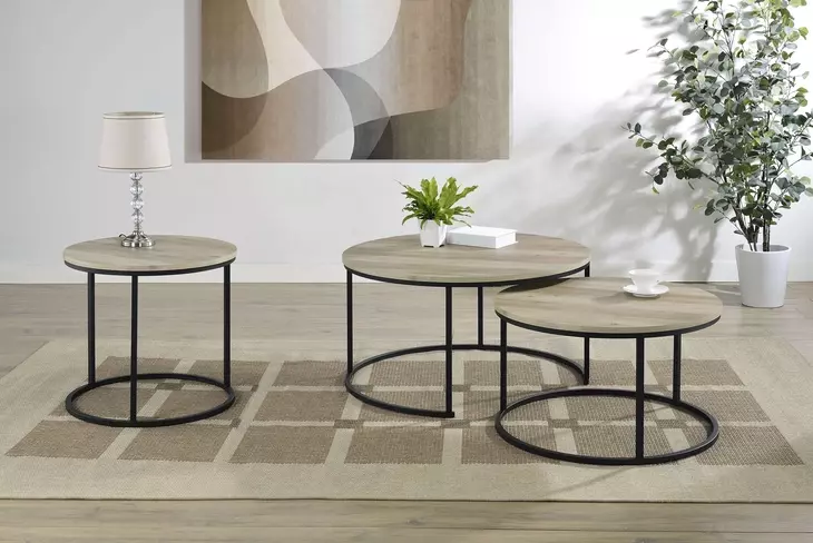 Lainey Distressed Pine Round Nesting Coffee Table Set of 2