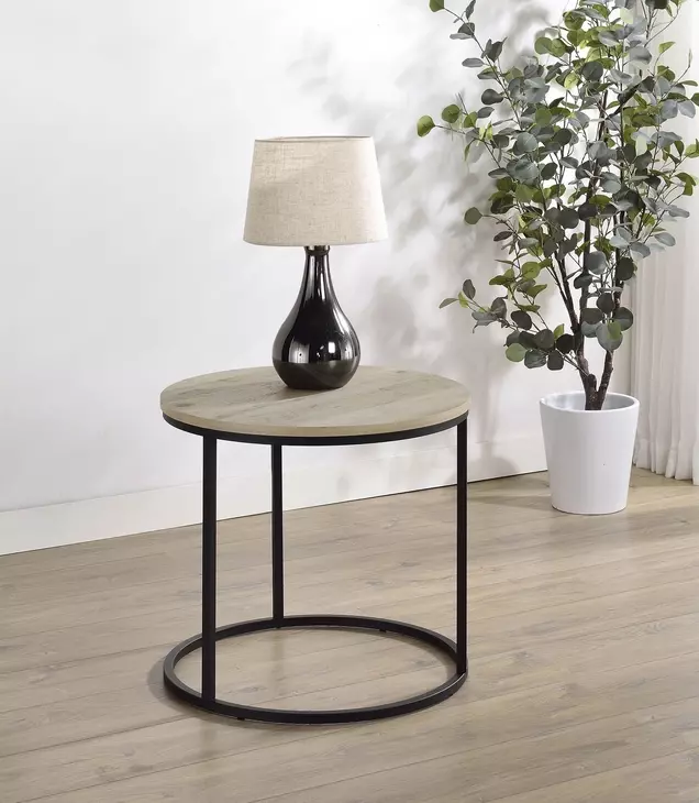 Lainey Distressed Pine Round End Table