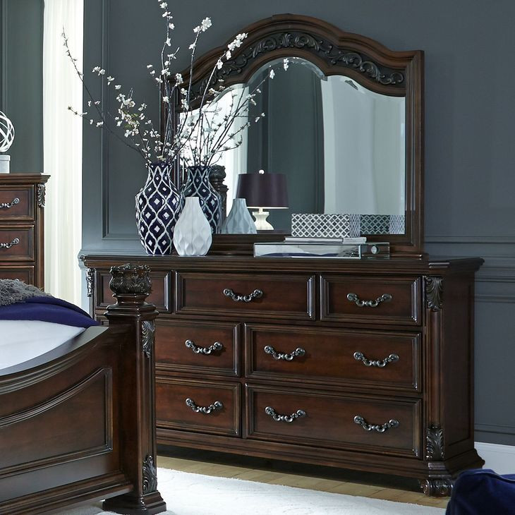 Tuscany Estates Cognac 7 Drawer Dresser with Mirror