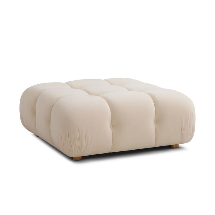 Calliope Off White Performance Velvet Upholstered Square Modular Ottoman