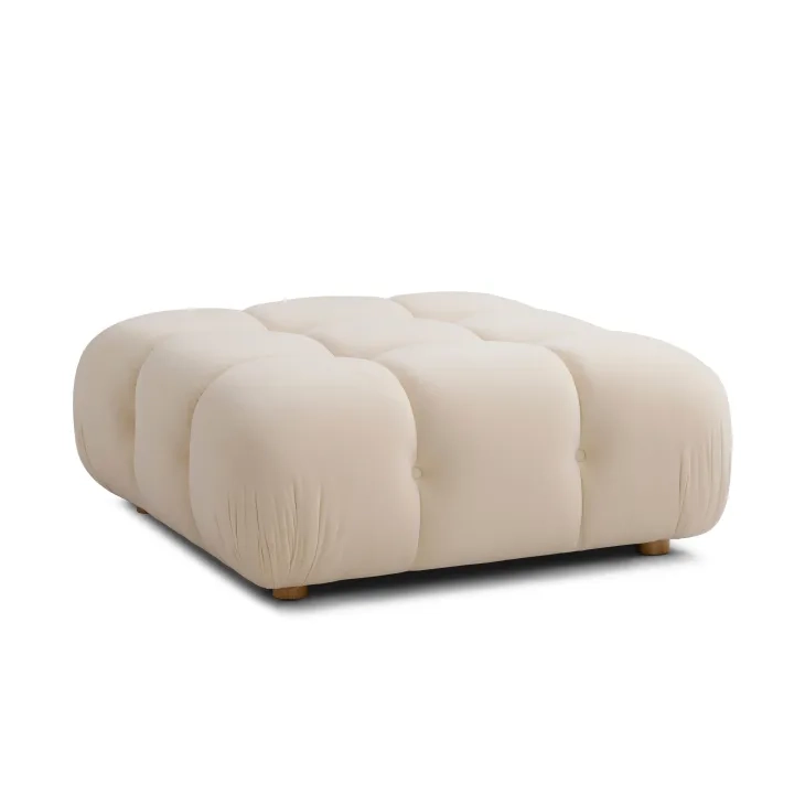 Calliope Off White Performance Velvet Upholstered Square Modular Ottoman
