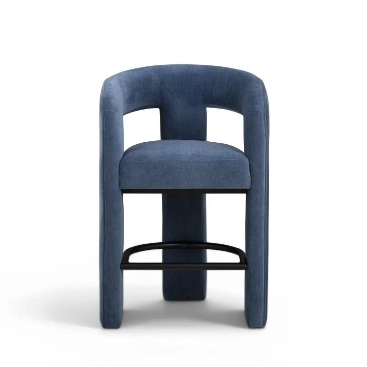 Malone Denim Blue Performance Fabric Upholstered Counter Height Stool