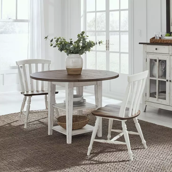 Al Fresco Graphite and Whitestone Drop Leaf Round Dining Room Set