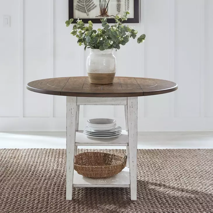 Al Fresco Graphite and Whitestone 42" Drop Leaf Round Dining Table