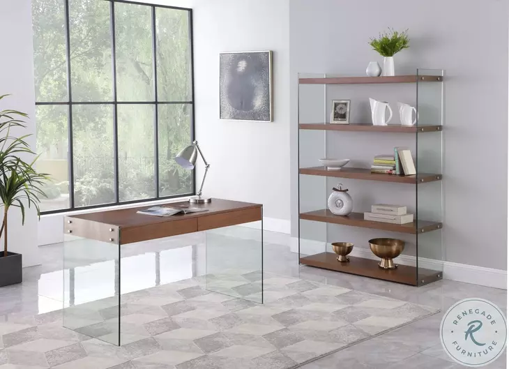 74101 Walnut And Clear Glass Bookcase