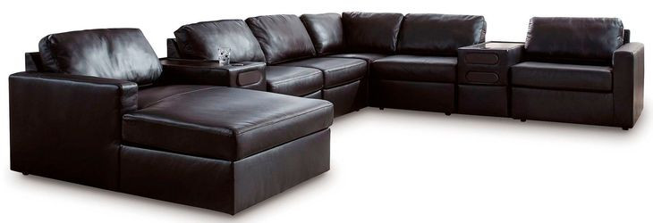 ModMax II Black Leather 8 Piece Sectional with Chaise and Audio Consoles