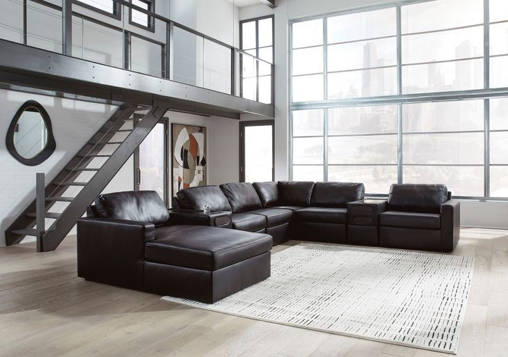 ModMax II Black Leather 8 Piece Sectional with Chaise and Audio Consoles
