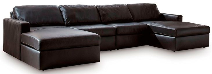 ModMax II Black Leather 4 Piece Double Chaise Sectional