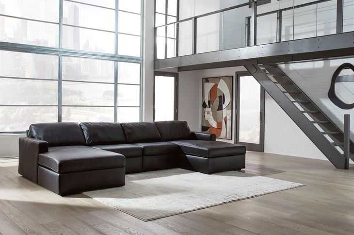 ModMax II Black Leather 4 Piece Double Chaise Sectional