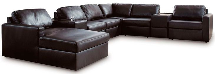 ModMax II Black Leather 8 Piece Sectional with Chaise and Storage Consoles