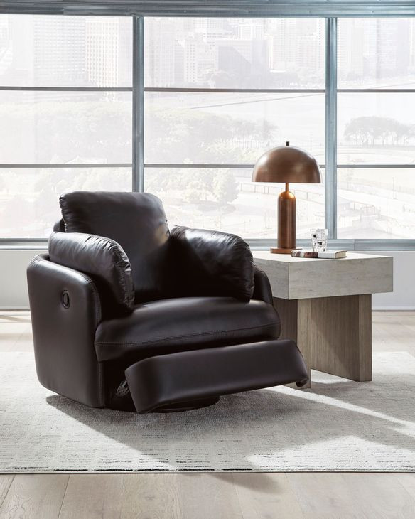 ModMax II Black Leather Swivel Glider Recliner