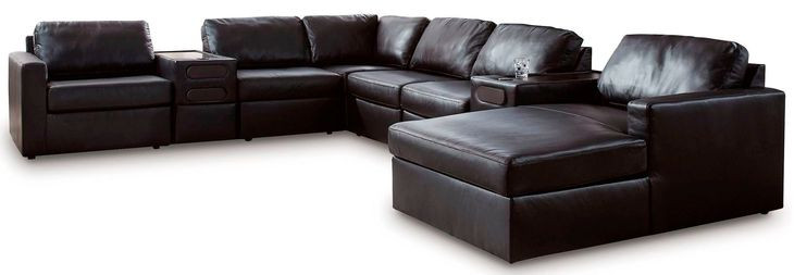 ModMax II Black Leather 8 Piece Audio Consoles Sectional with Chaise