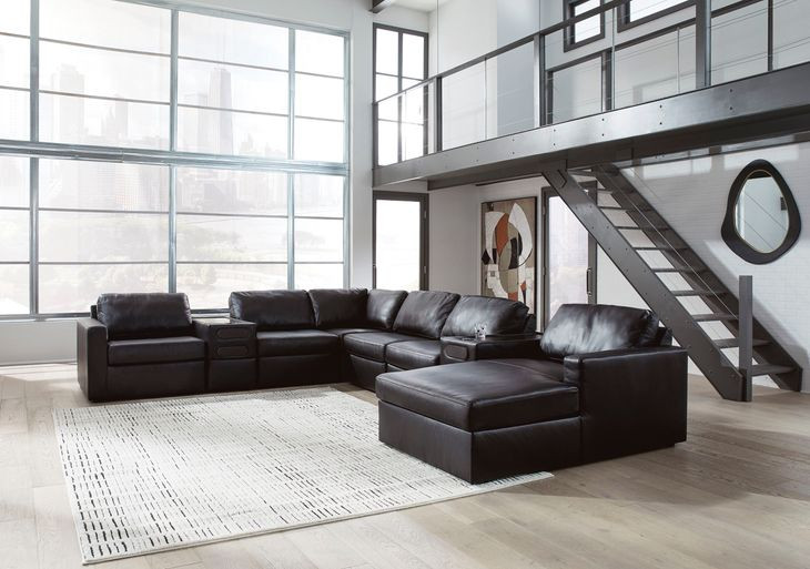 ModMax II Black Leather 8 Piece Audio Consoles Sectional with Chaise