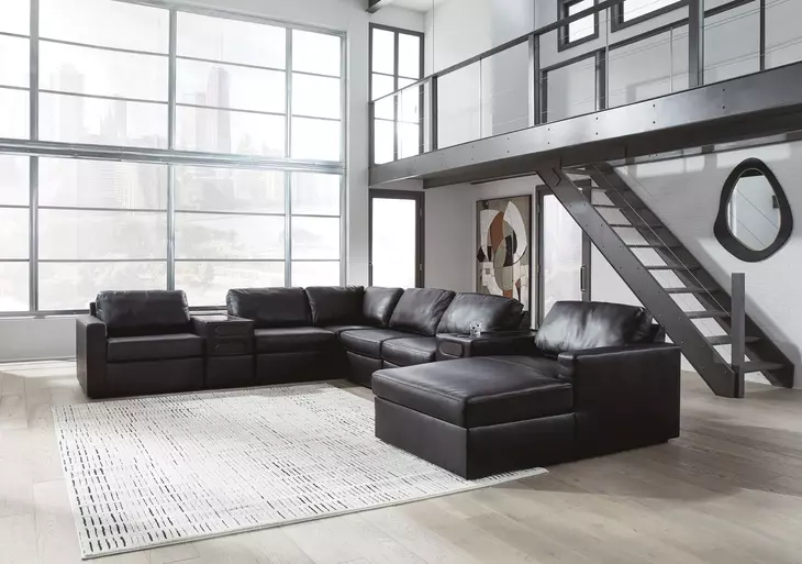 ModMax II Black Leather 8 Piece Audio Consoles Sectional with Chaise