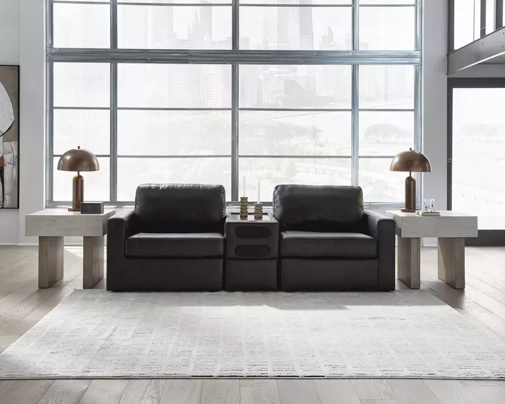 ModMax II Black Leather 3 Piece Sectional Loveseat with Audio Console