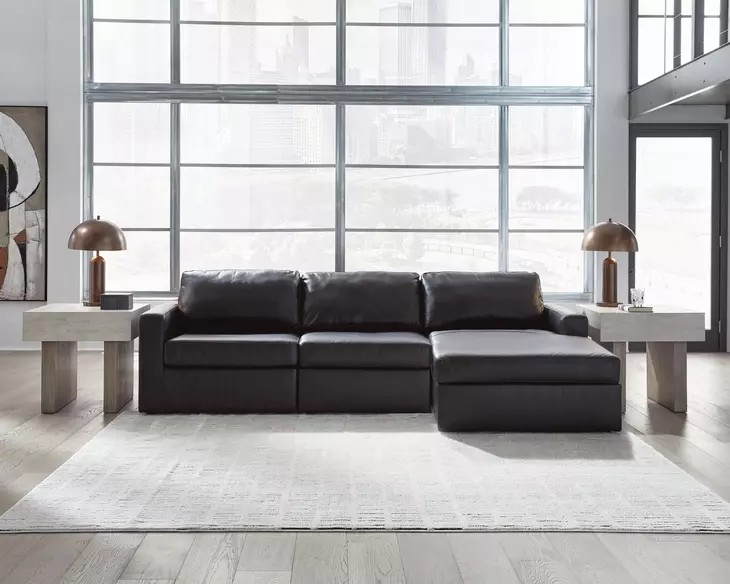 ModMax II Black Leather 3 Piece Sofa Chaise Sectional