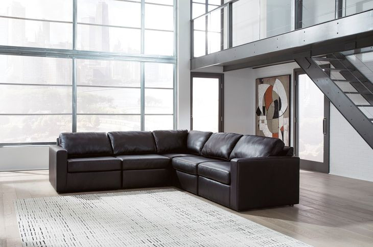 ModMax II Black Leather 5 Piece Sectional
