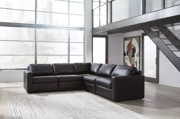 ModMax II Black Leather 5 Piece Sectional