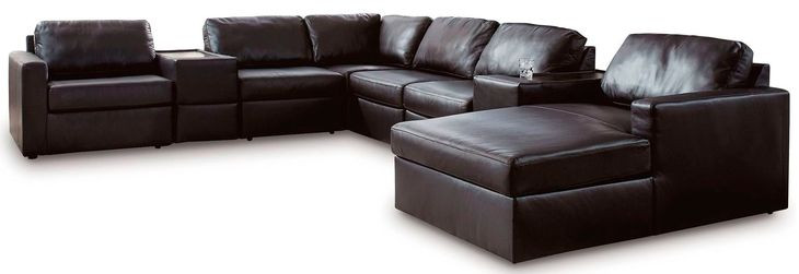 ModMax II Black Leather 8 Piece Storage Consoles Sectional with Chaise