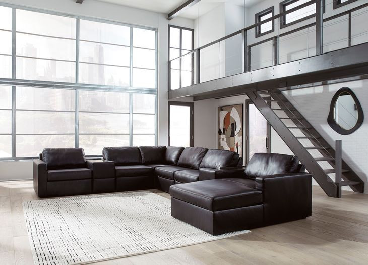 ModMax II Black Leather 8 Piece Storage Consoles Sectional with Chaise