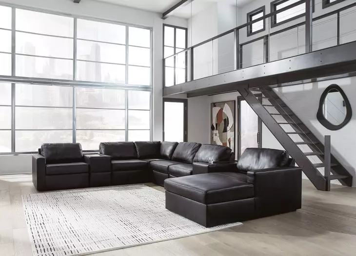 ModMax II Black Leather 8 Piece Storage Consoles Sectional with Chaise