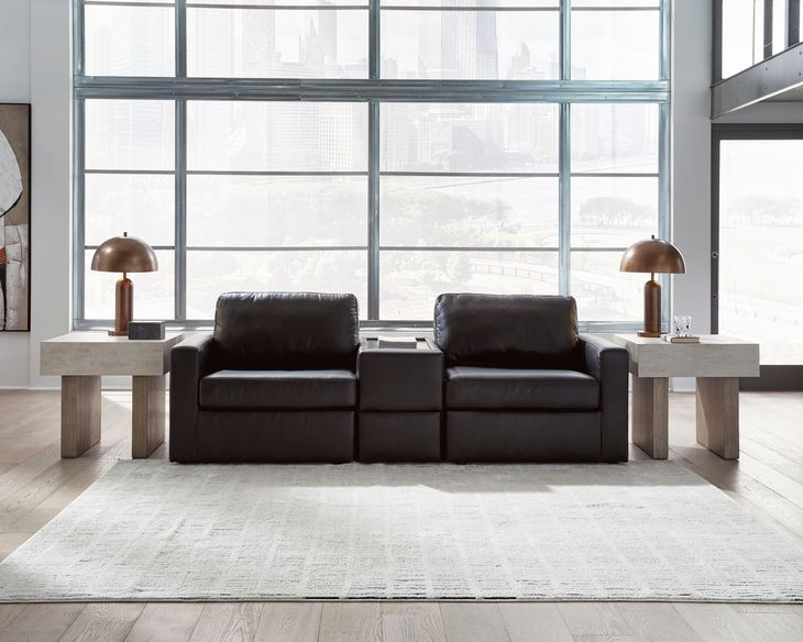 ModMax II Black Leather 3 Piece Sectional Sofa with Storage Console