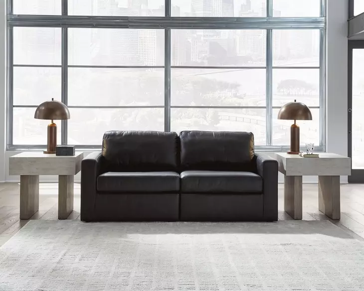 ModMax II Black Leather 2 Piece Modular 76" Loveseat